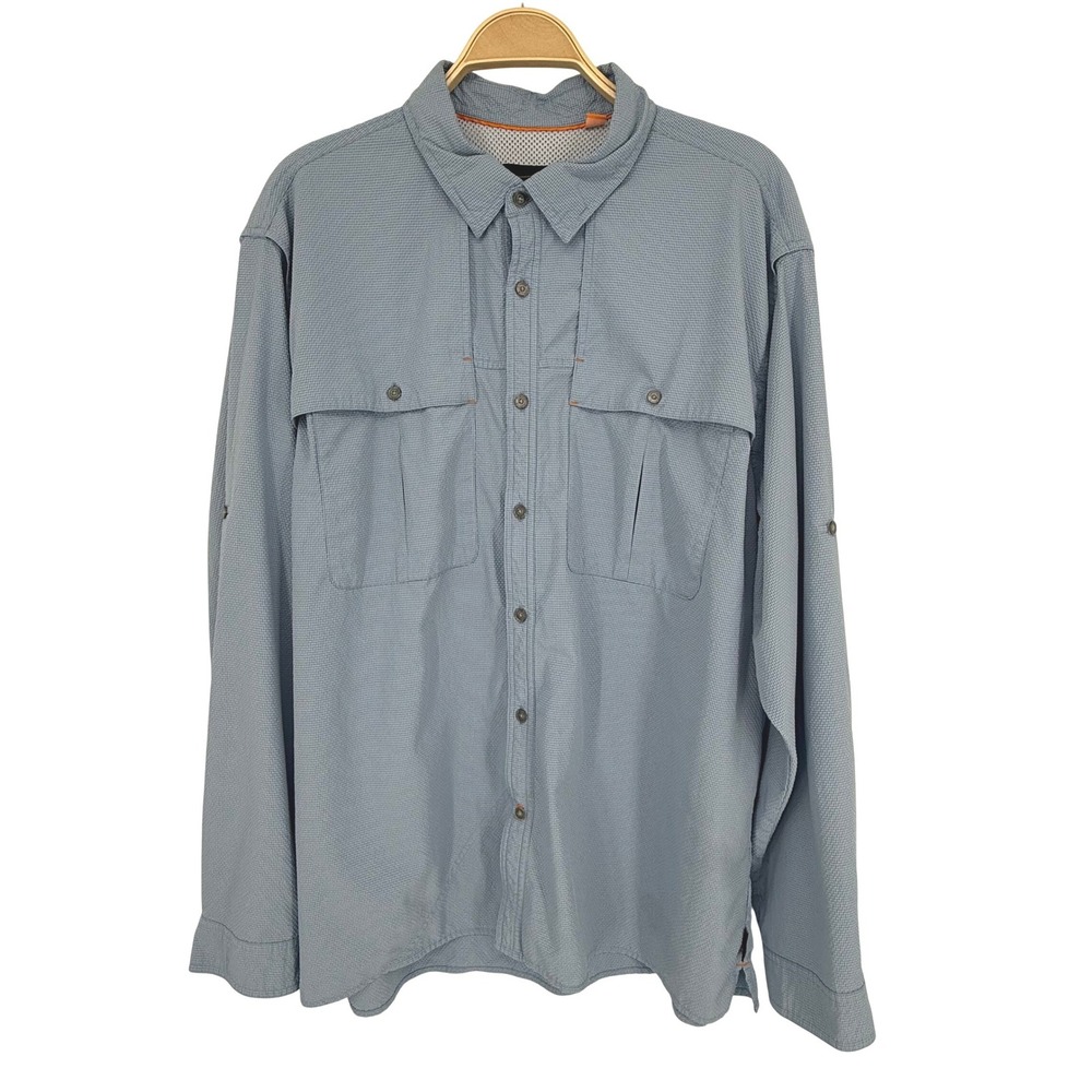 Orvis Fishing Shirt Mens XL Blue Gingham Ventilated Roll Tab Sleeve